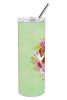 Dachshund - Red #2 - Green Flowers Stainless Steel Skinny Tumbler