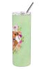 Dachshund - Red #2 - Green Flowers Stainless Steel Skinny Tumbler