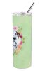 Dalmatian - Puppy - Green Flowers Stainless Steel Skinny Tumbler