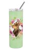 Doberman 1 Green Flowers Stainless Steel Skinny Tumbler