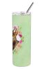 Doberman 1 Green Flowers Stainless Steel Skinny Tumbler