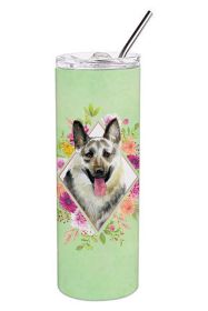 Eastern German Shepherd Green Flowers Stainless Steel Skinny Tumbler
