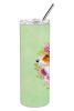 Jack Russell Terrier 2 Green Flowers Stainless Steel Skinny Tumbler