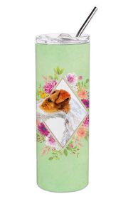 Jack Russell Terrier 2 Green Flowers Stainless Steel Skinny Tumbler