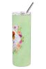 Jack Russell Terrier 2 Green Flowers Stainless Steel Skinny Tumbler