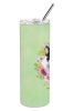 French Bulldog Green Flowers Stainless Steel Skinny Tumbler