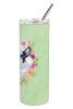 French Bulldog Green Flowers Stainless Steel Skinny Tumbler