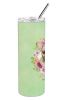 French Bulldog - Fawn - Green Flowers Stainless Steel Skinny Tumbler