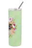 French Bulldog - Fawn - Green Flowers Stainless Steel Skinny Tumbler