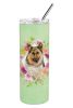 German Shepherd #1 Green Flowers Stainless Steel Skinny Tumbler