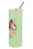 German Shepherd #1 Green Flowers Stainless Steel Skinny Tumbler