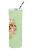 Golden Retriever Green Flowers Stainless Steel Skinny Tumbler