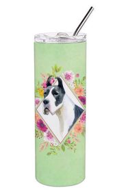 Great Dane Green Flowers Stainless Steel Skinny Tumbler
