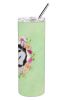 Siberian Husky #1 Green Flowers Stainless Steel Skinny Tumbler