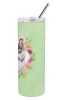 Siberian Husky #2 Green Flowers Stainless Steel Skinny Tumbler