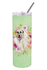 Irish Wolfhound 1 Green Flowers Stainless Steel Skinny Tumbler