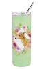 Italian Greyhound Green Flowers Stainless Steel Skinny Tumbler