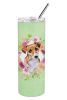 Jack Russell Terrier #1 Green Flowers Stainless Steel Skinny Tumbler
