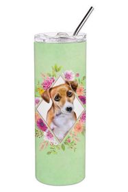 Jack Russell Terrier #1 Green Flowers Stainless Steel Skinny Tumbler