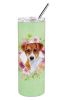 Jack Russell Terrier #2 Green Flowers Stainless Steel Skinny Tumbler