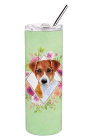 Jack Russell Terrier #2 Green Flowers Stainless Steel Skinny Tumbler