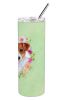 Jack Russell Terrier #2 Green Flowers Stainless Steel Skinny Tumbler