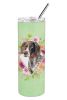 German Shorthaired Pointer Green Flowers Stainless Steel Skinny Tumbler
