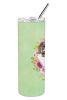 German Shorthaired Pointer Green Flowers Stainless Steel Skinny Tumbler