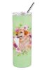 Labrador Retriever - Yellow - Green Flowers Stainless Steel Skinny Tumbler