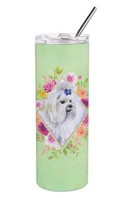 Maltese Green Flowers Stainless Steel Skinny Tumbler
