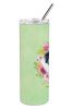 Newfoundland - Puppy - Green Flowers Stainless Steel Skinny Tumbler