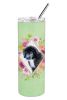 Newfoundland - Puppy - Green Flowers Stainless Steel Skinny Tumbler