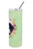 Newfoundland - Puppy - Green Flowers Stainless Steel Skinny Tumbler