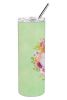 Pomeranian #1 Green Flowers Stainless Steel Skinny Tumbler