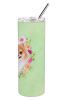 Pomeranian #1 Green Flowers Stainless Steel Skinny Tumbler