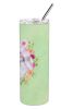 Poodle - White 1 - Standard - Green Flowers Stainless Steel Skinny Tumbler