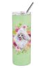 Poodle - White - Mini - Green Flowers Stainless Steel Skinny Tumbler