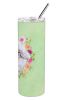 Poodle - White - Mini - Green Flowers Stainless Steel Skinny Tumbler