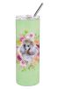 Poodle - Grey 1 - Standard - Green Flowers Stainless Steel Skinny Tumbler