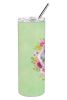 Poodle - Grey 1 - Standard - Green Flowers Stainless Steel Skinny Tumbler