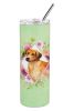 Rhodesian Ridgeback Green Flowers Stainless Steel Skinny Tumbler