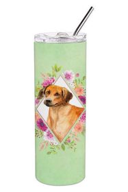 Rhodesian Ridgeback Green Flowers Stainless Steel Skinny Tumbler