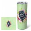 Black Russian Terrier Green Flowers Stainless Steel Skinny Tumbler
