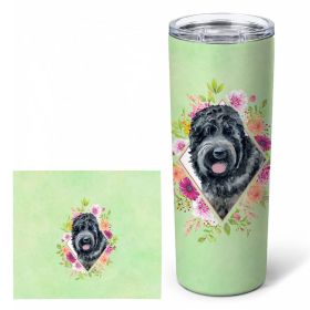 Black Russian Terrier Green Flowers Stainless Steel Skinny Tumbler
