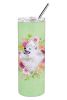 Samoyed Green Flowers Stainless Steel Skinny Tumbler