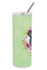 Giant Schnauzer Green Flowers Stainless Steel Skinny Tumbler