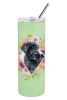 Giant Schnauzer Green Flowers Stainless Steel Skinny Tumbler