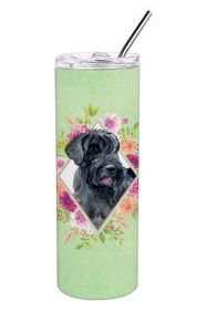 Giant Schnauzer Green Flowers Stainless Steel Skinny Tumbler