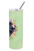 Giant Schnauzer Green Flowers Stainless Steel Skinny Tumbler