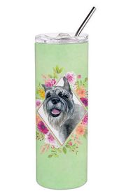 Schnauzer Green Flowers Stainless Steel Skinny Tumbler